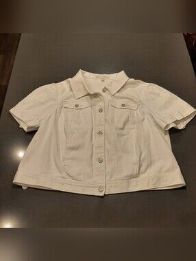Cato White Denim Cropped Jacket Puff Sleeve Stretch Plus 22/24W